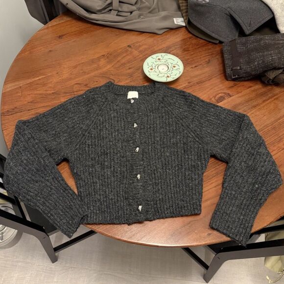 Dark Gray Rib-knit Cardigan - Picture 2 of 6